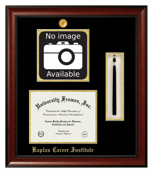 Kaplan Career Institute Double Opening with Campus Image & Tassel Box (Stacked) Frame in Avalon Mahogany with Black & Gold Mats for document: 8 1/2"h x 11"w  