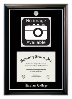 Kaplan College Double Opening with Campus Image (Stacked) Frame in Classic Ebony with Silver Trim with Black & Silver Mats for document: 8 1/2"h x 11"w  