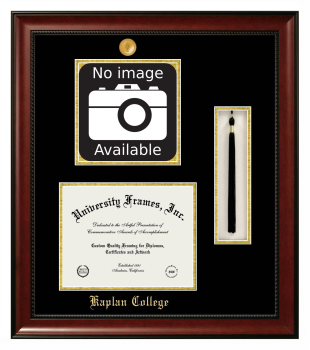 Kaplan College Double Opening with Campus Image & Tassel Box (Stacked) Frame in Avalon Mahogany with Black & Gold Mats for document: 8 1/2"h x 11"w  