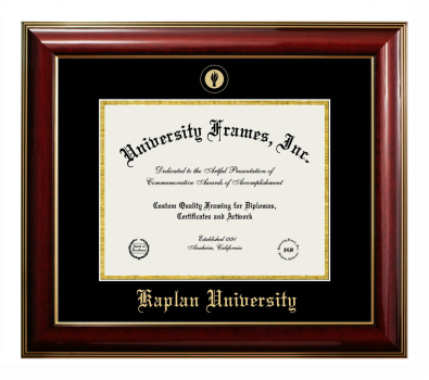 Kaplan University Diploma Frame in Classic Mahogany with Gold Trim with Black & Gold Mats for document: 8 1/2"h x 11"w  