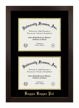 Kappa Kappa Psi Double Diploma Frame in Manhattan Espresso with Black & Gold Mats for document: 8 1/2"h x 11"w  , document: 8 1/2"h x 11"w  