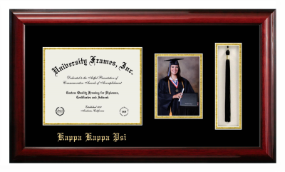 Kappa Kappa Psi Diploma with 5 x 7 Portrait & Tassel Box Frame in Classic Mahogany with Black & Gold Mats for document: 8 1/2"h x 11"w  