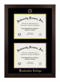 Kaskaskia College Double Diploma Frame in Manhattan Espresso with Black & Gold Mats for document: 8 1/2"h x 11"w  , document: 8 1/2"h x 11"w  