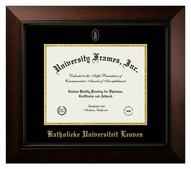 Katholieke Universiteit Leuven Diploma Frame in Legacy Black Cherry with Black & Gold Mats for document: 8 1/2"h x 11"w  