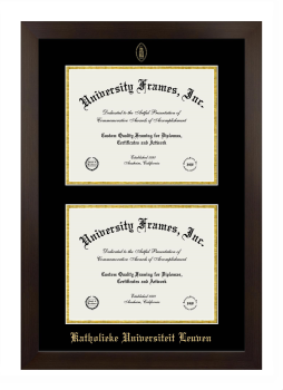 Katholieke Universiteit Leuven Double Diploma Frame in Manhattan Espresso with Black & Gold Mats for document: 8 1/2"h x 11"w  , document: 8 1/2"h x 11"w  