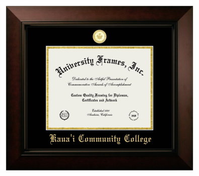Kauai Community College Diploma Frame in Legacy Black Cherry with Black & Gold Mats for document: 8 1/2"h x 11"w  