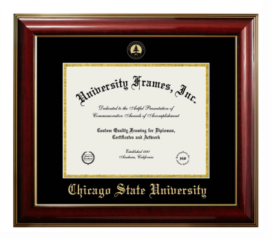 Chicago State University Diploma Frame in Classic Mahogany with Gold Trim with Black & Gold Mats for document: 8 1/2"h x 11"w  