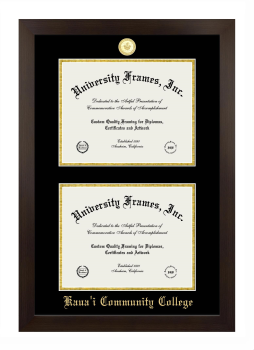 Kauai Community College Double Diploma Frame in Manhattan Espresso with Black & Gold Mats for document: 8 1/2"h x 11"w  , document: 8 1/2"h x 11"w  