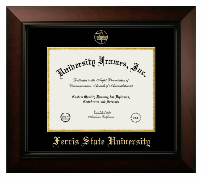 Ferris State University Diploma Frame in Legacy Black Cherry with Black & Gold Mats for document: 8 1/2"h x 11"w  