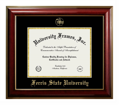 Ferris State University Diploma Frame in Classic Mahogany with Gold Trim with Black & Gold Mats for document: 8 1/2"h x 11"w  