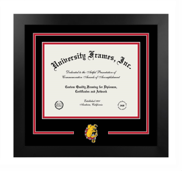 Ferris State University Logo Mat Frame in Manhattan Black with Black & Red Mats for document: 8 1/2"h x 11"w  