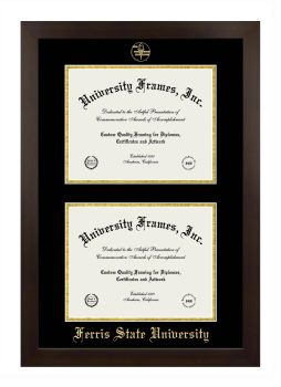 Ferris State University Double Diploma Frame in Manhattan Espresso with Black & Gold Mats for document: 8 1/2"h x 11"w  , document: 8 1/2"h x 11"w  