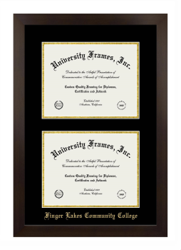 Finger Lakes Community College Double Diploma Frame in Manhattan Espresso with Black & Gold Mats for document: 8 1/2"h x 11"w  , document: 8 1/2"h x 11"w  