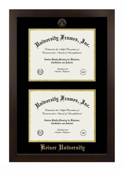 Keiser University Double Diploma Frame in Manhattan Espresso with Black & Gold Mats for document: 8 1/2"h x 11"w  , document: 8 1/2"h x 11"w  