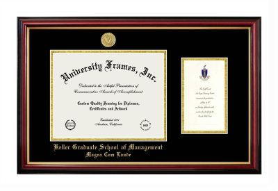 Keller Graduate School of Management Magna Cum Laude Diploma with Announcement Frame in Petite Mahogany with Gold Trim with Black & Gold Mats for document: 8 1/2"h x 11"w  , diploma: 7"h x 4"w  