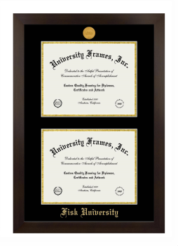 Fisk University Double Diploma Frame in Manhattan Espresso with Black & Gold Mats for document: 8 1/2"h x 11"w  , document: 8 1/2"h x 11"w  