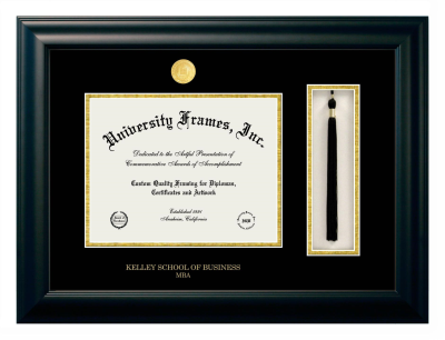 Kelley School of Business MBA Diploma with Tassel Box Frame in Satin Black with Black & Gold Mats for document: 8 1/2"h x 11"w  