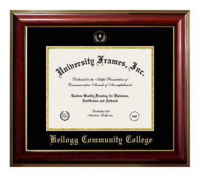 Kellogg Community College Diploma Frame in Classic Mahogany with Gold Trim with Black & Gold Mats for document: 8 1/2"h x 11"w  