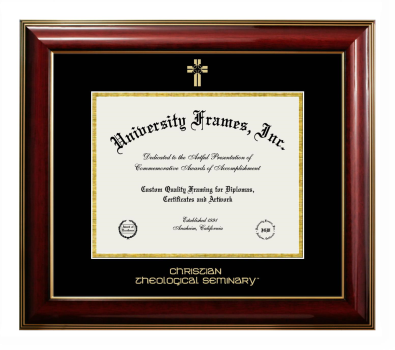Christian Theological Seminary Diploma Frame in Classic Mahogany with Gold Trim with Black & Gold Mats for document: 8 1/2"h x 11"w  