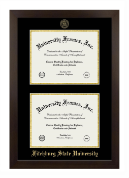 Fitchburg State University Double Diploma Frame in Manhattan Espresso with Black & Gold Mats for document: 8 1/2"h x 11"w  , document: 8 1/2"h x 11"w  