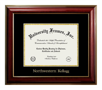 Kellogg School of Management (Northwestern University) Diploma Frame in Classic Mahogany with Gold Trim with Black & Gold Mats for document: 8 1/2"h x 11"w  