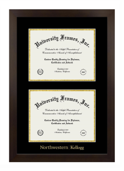 Kellogg School of Management (Northwestern University) Double Diploma Frame in Manhattan Espresso with Black & Gold Mats for document: 8 1/2"h x 11"w  , document: 8 1/2"h x 11"w  