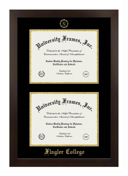 Flagler College Double Diploma Frame in Manhattan Espresso with Black & Gold Mats for document: 8 1/2"h x 11"w  , document: 8 1/2"h x 11"w  