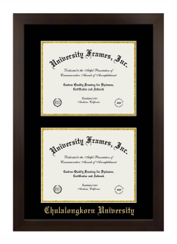 Chulalongkorn University Double Diploma Frame in Manhattan Espresso with Black & Gold Mats for document: 8 1/2"h x 11"w  , document: 8 1/2"h x 11"w  