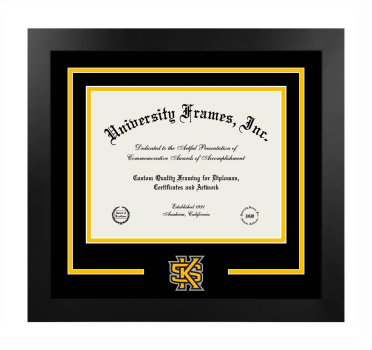 Kennesaw State University Logo Mat Frame in Manhattan Black with Black & Amber Mats for document: 8 1/2"h x 11"w  