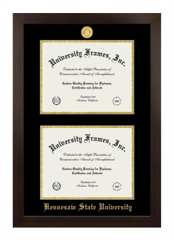 Kennesaw State University Double Diploma Frame in Manhattan Espresso with Black & Gold Mats for document: 8 1/2"h x 11"w  , document: 8 1/2"h x 11"w  