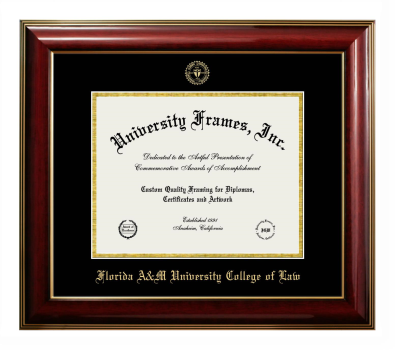 Florida A&M University College of Law Diploma Frame in Classic Mahogany with Gold Trim with Black & Gold Mats for document: 8 1/2"h x 11"w  