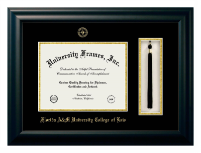 Florida A&M University College of Law Diploma with Tassel Box Frame in Satin Black with Black & Gold Mats for document: 8 1/2"h x 11"w  