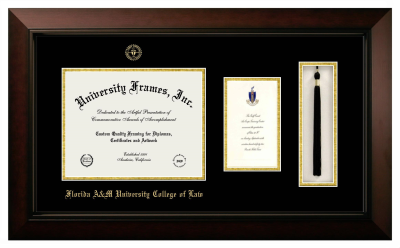 Florida A&M University College of Law Diploma with Announcement & Tassel Box Frame in Legacy Black Cherry with Black & Gold Mats for document: 8 1/2"h x 11"w  , diploma: 7"h x 4"w  