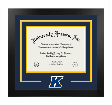 Kent State University College of Arts and Sciences Logo Mat Frame in Manhattan Black with Navy Blue & Amber Mats for document: 8 1/2"h x 11"w  