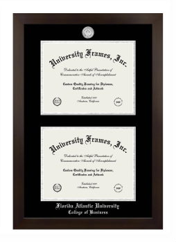 Florida Atlantic University (Boca Raton) College of Business Double Diploma Frame in Manhattan Espresso with Black & Silver Mats for document: 8 1/2"h x 11"w  , document: 8 1/2"h x 11"w  