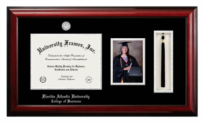 Florida Atlantic University (Boca Raton) College of Business Diploma with 5 x 7 Portrait & Tassel Box Frame in Classic Mahogany with Black & Silver Mats for document: 8 1/2"h x 11"w  