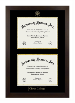 Citrus College Double Diploma Frame in Manhattan Espresso with Black & Gold Mats for document: 8 1/2"h x 11"w  , document: 8 1/2"h x 11"w  