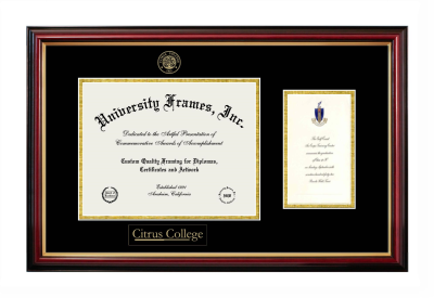 Citrus College Diploma with Announcement Frame in Petite Mahogany with Gold Trim with Black & Gold Mats for document: 8 1/2"h x 11"w  , diploma: 7"h x 4"w  