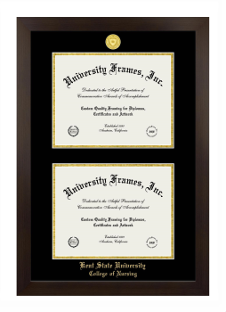 Kent State University College of Nursing Double Diploma Frame in Manhattan Espresso with Black & Gold Mats for document: 8 1/2"h x 11"w  , document: 8 1/2"h x 11"w  