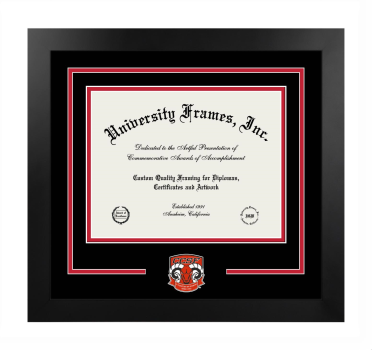 City College of San Francisco Logo Mat Frame in Manhattan Black with Black & Red Mats for document: 8 1/2"h x 11"w  