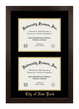 City of New York Double Diploma Frame in Manhattan Espresso with Black & Gold Mats for document: 8 1/2"h x 11"w  , document: 8 1/2"h x 11"w  