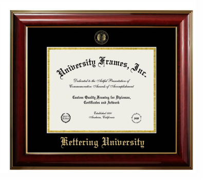 Kettering University Diploma Frame in Classic Mahogany with Gold Trim with Black & Gold Mats for document: 8 1/2"h x 11"w  