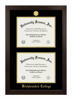 Kishwaukee College Double Diploma Frame in Manhattan Espresso with Black & Gold Mats for document: 8 1/2"h x 11"w  , document: 8 1/2"h x 11"w  