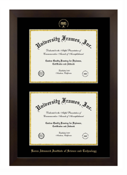 Korea Advanced Institute of Science and Technology Double Diploma Frame in Manhattan Espresso with Black & Gold Mats for document: 8 1/2"h x 11"w  , document: 8 1/2"h x 11"w  