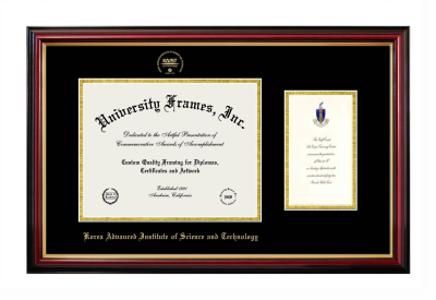 Korea Advanced Institute of Science and Technology Diploma with Announcement Frame in Petite Mahogany with Gold Trim with Black & Gold Mats for document: 8 1/2"h x 11"w  , diploma: 7"h x 4"w  