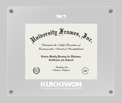 KUKKIWON - World taekwondo Headquarters Lucent Clear-over-Clear Frame in Lucent Clear Moulding with Lucent Clear Mat for document: 8 1/2"h x 11"w  