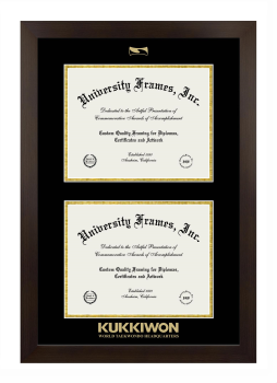 KUKKIWON - World taekwondo Headquarters Double Diploma Frame in Manhattan Espresso with Black & Gold Mats for document: 8 1/2"h x 11"w  , document: 8 1/2"h x 11"w  