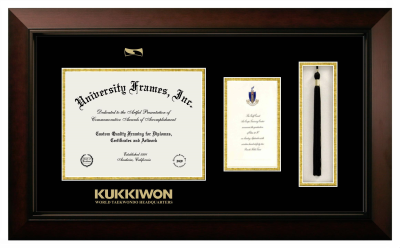 KUKKIWON - World taekwondo Headquarters Diploma with Announcement & Tassel Box Frame in Legacy Black Cherry with Black & Gold Mats for document: 8 1/2"h x 11"w  , diploma: 7"h x 4"w  