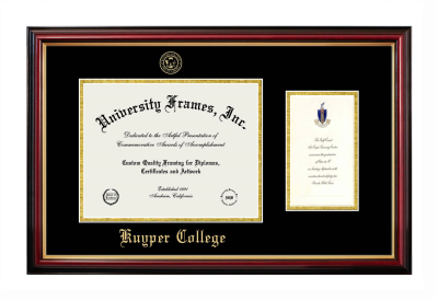 Kuyper College Diploma with Announcement Frame in Petite Mahogany with Gold Trim with Black & Gold Mats for document: 8 1/2"h x 11"w  , diploma: 7"h x 4"w  