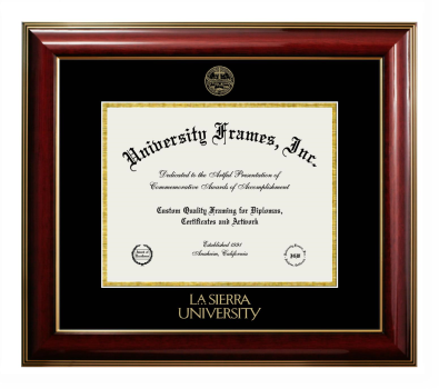 La Sierra University Diploma Frame in Classic Mahogany with Gold Trim with Black & Gold Mats for document: 8 1/2"h x 11"w  